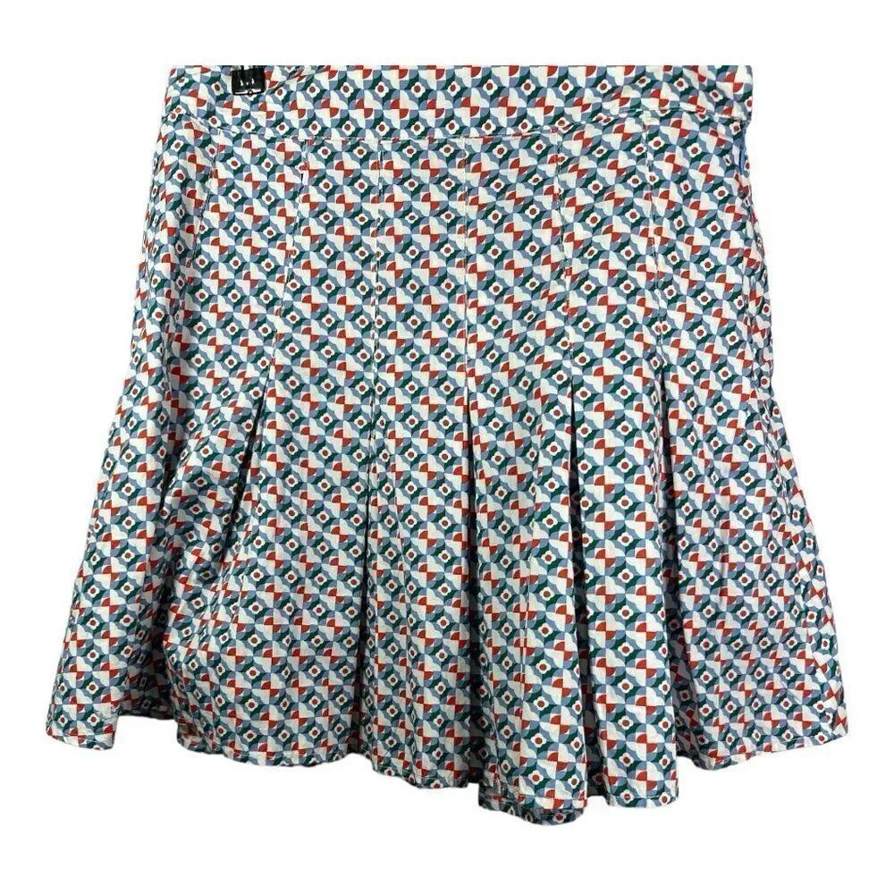 MAEVE ANTHROPOLOGIE Women's Cotton Motif Pleated Mini Skirt Blue Size 6 - Picture 2 of 12
